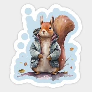 Squirrel Lovers watercolor wearing jacket Sticker